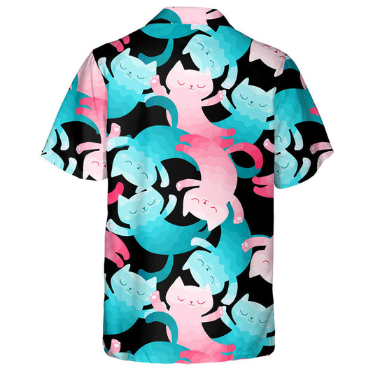Cute Cartoon Animal Pink And Bkue Cat Hawaiian Shirt, Hawaiian Shirt Gift, Christmas Gift