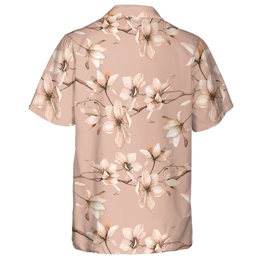 Watercolor Magnolies Flowers Branches On Coral Design Hawaiian Shirt, Hawaiian Shirt Gift, Christmas Gift
