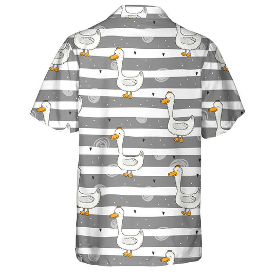 Hand Drawn Cute Duck On Grey Line Hawaiian Shirt, Hawaiian Shirt Gift, Christmas Gift