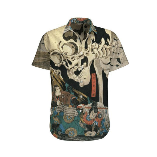 Japanese Aesthetic Ukiyoe Skull Pattern Hawaiian Shirt, Hawaiian For Gift