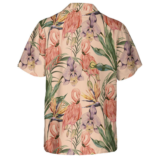 Tropical Flowers Palm Leave With Beautiful Flamingo Hawaiian Shirt, Hawaiian Shirt Gift, Christmas Gift