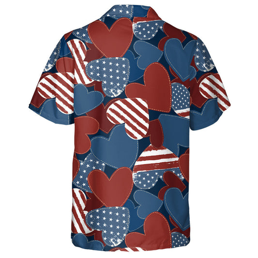 American Flag Grunge Heart Symbol Knit Pattern Hawaiian Shirt, Hawaiian Shirt Gift, Christmas Gift