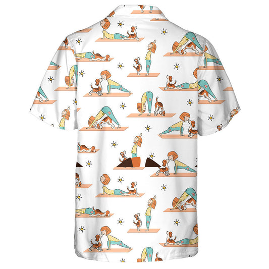 Cartoon Girl And Beagle Dog Doing Yoga Hawaiian Shirt, Hawaiian Shirt Gift, Christmas Gift