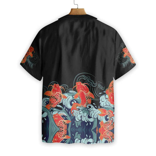 Iasc Golden Koi Ar Chúlra Dubh Léine Haváí, Bronntanas Léine Haváí, Bronntanas Nollag