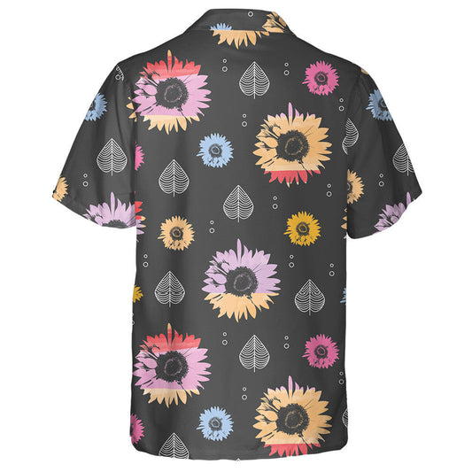 Colorful Sunflowers And Elliptical Leaves On Dark Background Hawaiian Shirt, Hawaiian Shirt Gift, Christmas Gift
