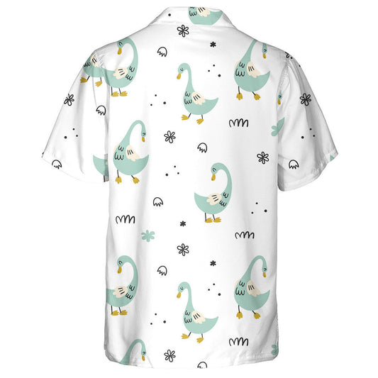 Hand Drawn Cute Cartoon Ducks On White Hawaiian Shirt, Hawaiian Shirt Gift, Christmas Gift