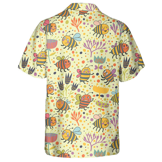 Natural Summer Cartoon Floral And Bees Hawaiian Shirt,Hawaiian Shirt Gift, Christmas Gift