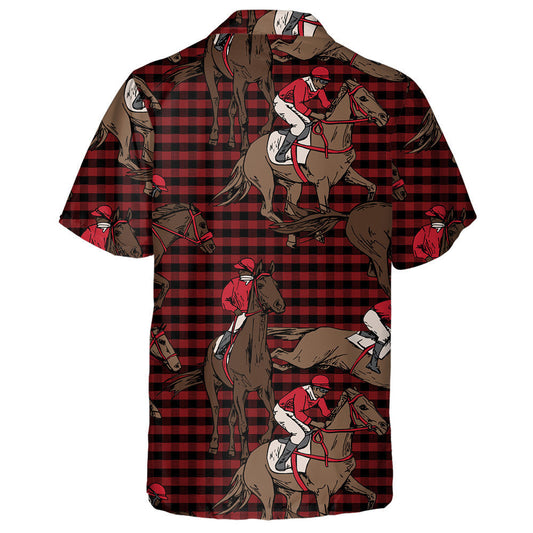 The Running Beautiful Horse And Rider On A Checkered Hawaiian Shirt, Hawaiian Shirt Gift, Christmas Gift