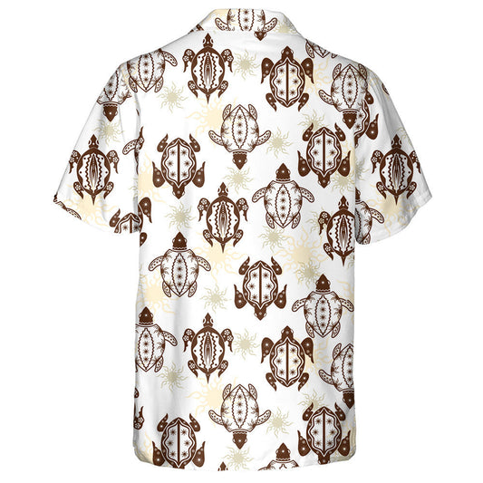 Brown Cute Turtle And Sun Tribal Style Hawaiian Shirt, Hawaiian Shirt Gift, Christmas Gift