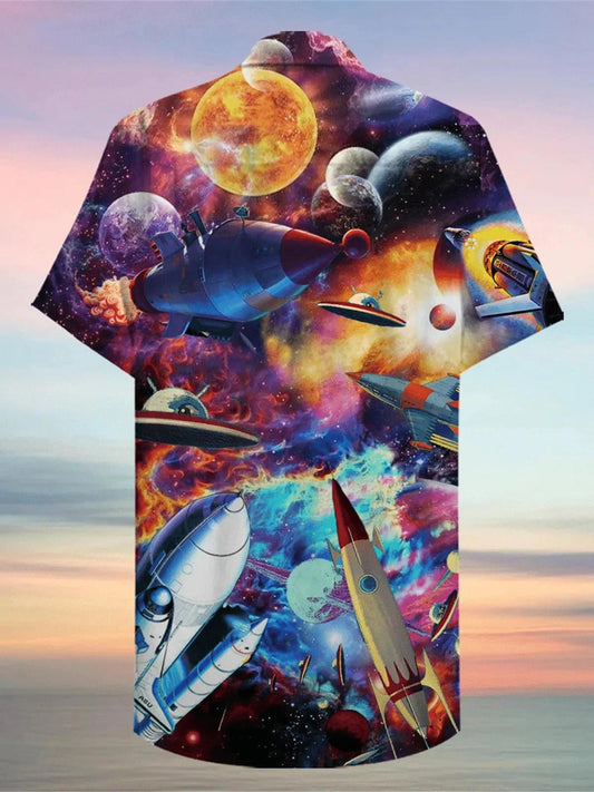 Rocket And Planets In Space Themed Pattern Hawaiian Shirt,Hawaiian Shirt Gift, Christmas Gift