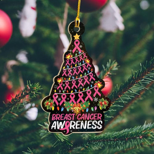 Breast Cancer Awareness Ribbon Xmas Tree Ornament, Christmas Ornament Gift, Christmas Gift, Christmas Decoration