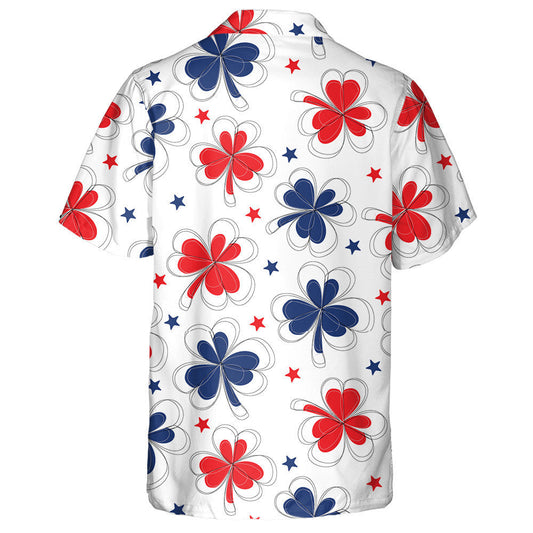 Red And Blue Flowers And Stars American Independence Day Hawaiian Shirt, Hawaiian Shirt Gift, Christmas Gift