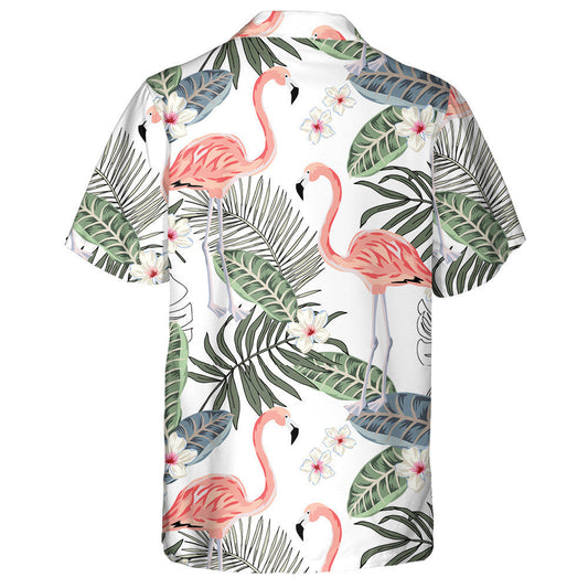 Flamingo Pink Tropical Bláthanna Plumeria Agus Duilleoga Palm Léine Haváís, Bronntanas Léine Haváís, Bronntanas Nollag