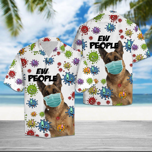 German Shepherd Wearing Face Mask Ew People Pattern Hawaiian Shirt, Hawaiian Shirt Gift, Christmas Gift