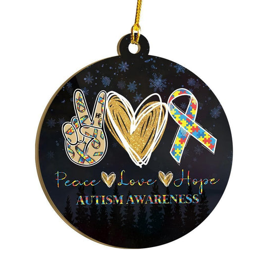 Autism Peace Love Hope Ornament, Christmas Ornament Gift, Christmas Gift, Christmas Decoration