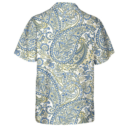 Paisley Damask Flower Branches In Blue And Beige Pattern Hawaiian Shirt, Hawaiian Shirt Gift, Christmas Gift