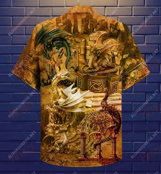 Tá gach Caisleán cosanta ag Dragons Léine Gearr Haváís Laethanta Saoire Gearr Muinchille Léinte Haváís Saincheaptha Patrún Léine Haváís, Bronntanas Léine Haváís, Bronntanas Nollag