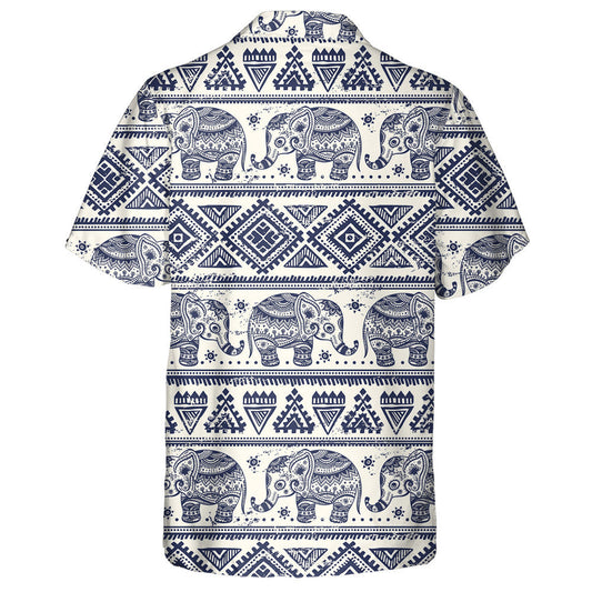 Vinatge Elephant With Indian Lotus Ethnic Hawaiian Shirt, Hwaiian For Gift