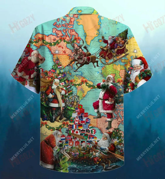 Christmas Is A Time When Santa Spreads Love All Over The World Short Short Sleeve Shirt Summer Hawaiian T Shirts Vintage Hawaiian Shirts Hawaiian Shirts For Women_Hawaiian Shirt Gift, Christmas Gift