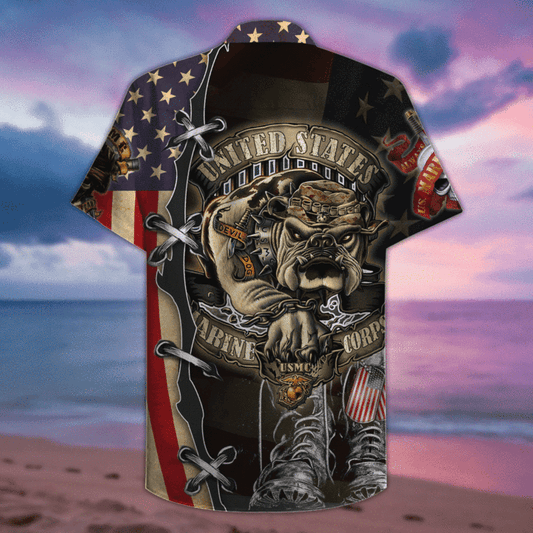 Proud United States Marine Corps Crazy Background Design Hawaiian Shirt, Hawaiian Shirt Gift, Christmas Gift