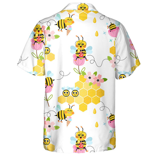Natural Summer Flying Bees In Flower Garden Hawaiian Shirt, Hawaiian Shirt Gift, Christmas Gift