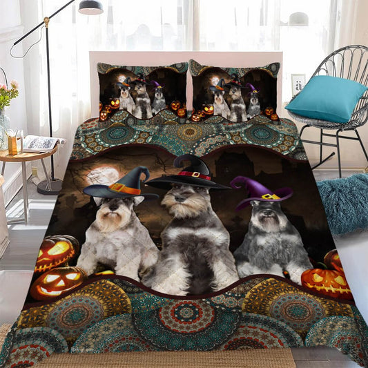 Dog Halloween Names Schnauzer Halloween Pumpkin Quilt Bedding Set Bedroom Set Bedlinen 3D, Bedding Christmas Gift,Bedding Set Christmas