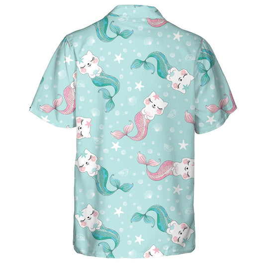 Funny Cartoon Cute Cat Mermaid On Green Hawaiian Shirt, Hawaiian Shirt Gift, Christmas Gift