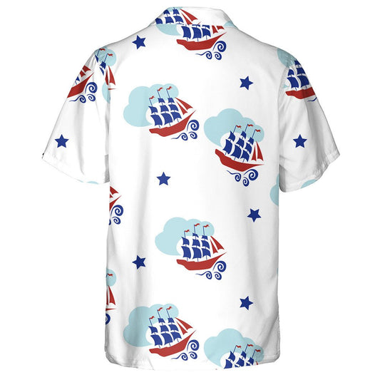 National Flag Colors Pattern With Sailboats Clouds And Stars Hawaiian Shirt, Hawaiian Shirt Gift, Christmas Gift