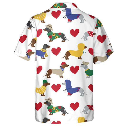 Theme Dachshund And Red Hearts On White Hawaiian Shirt, Hawaiian Shirt Gift, Christmas Gift