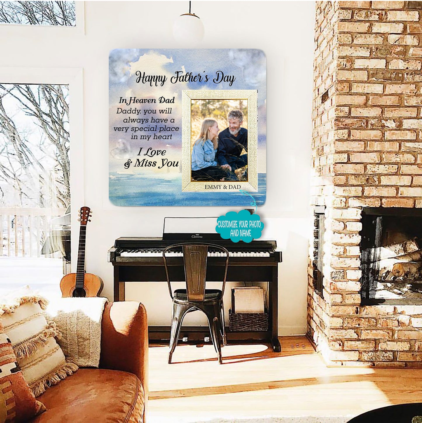 Lá na nAthair ar neamh Shona Fráma Pictiúr Cuimhneacháin Dhaid - Plaic Coinníollach a Choinníonn Grianghraf Saincheaptha - Bronntanas Comhbhrón chun Ómós do Chailleadh Duine Grá