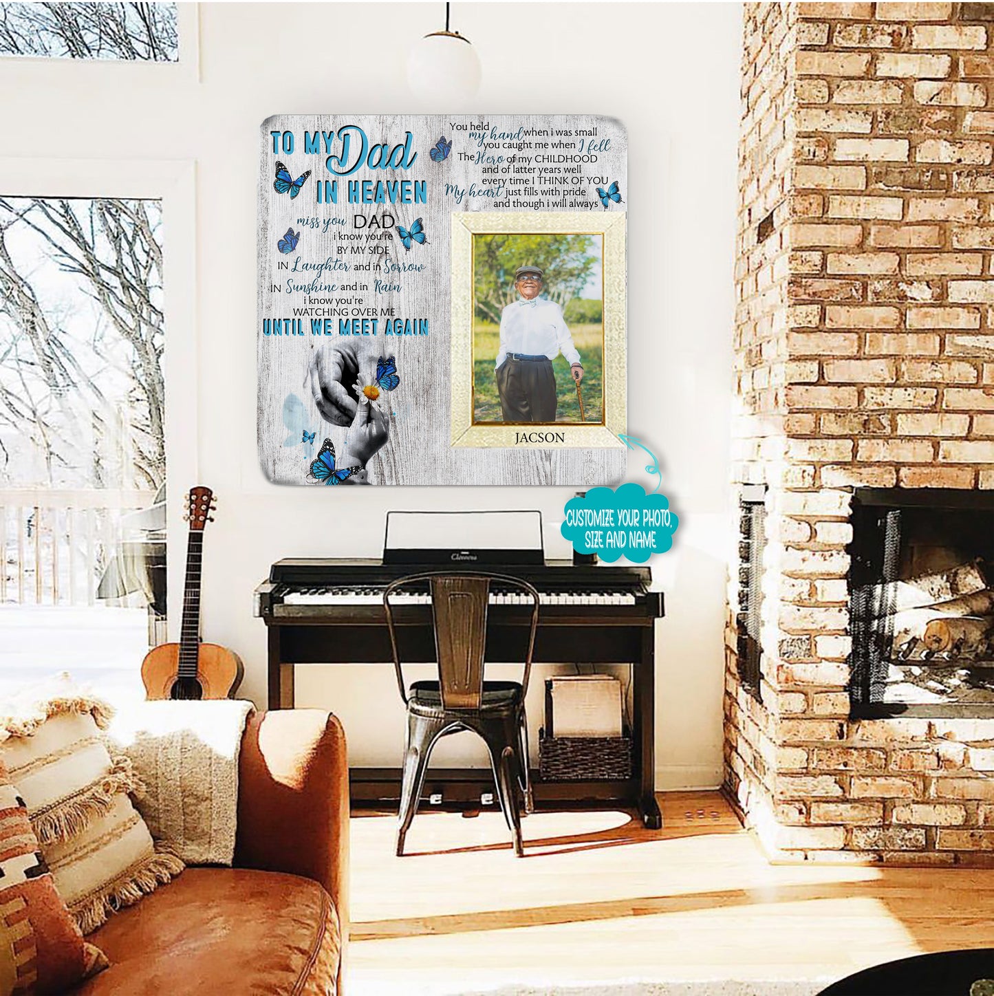 To my dad in heaven Memorial Picture Frame - Keepsake Plaque That Holds a custom Photo - Sympathy Gift to Tribute The Loss of a Loved One