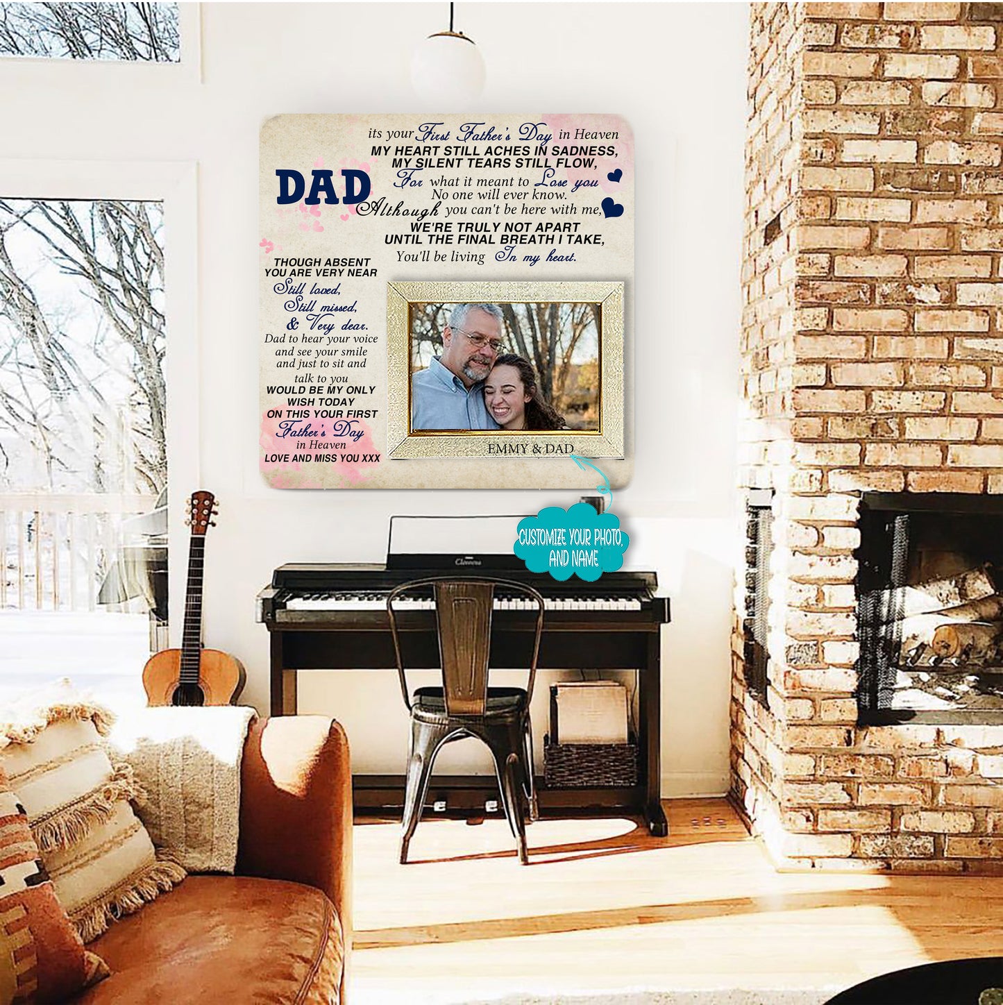 Dad its your first father's day in heaven Memorial Picture Frame - Keepsake Plaque That Holds a custom Photo - Sympathy Gift to Tribute The Loss of a Loved One