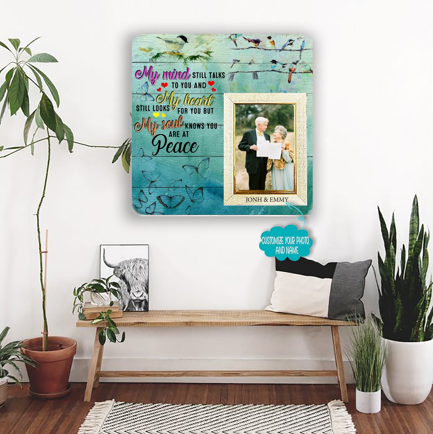 Labhrann m'intinn leat fós agus mo chroí Fráma Pictiúr Cuimhneacháin - Plaic Coinníollach a Choinníonn Grianghraf Saincheaptha - Bronntanas Comhbhrón mar Ómós do Chailliúint Duine