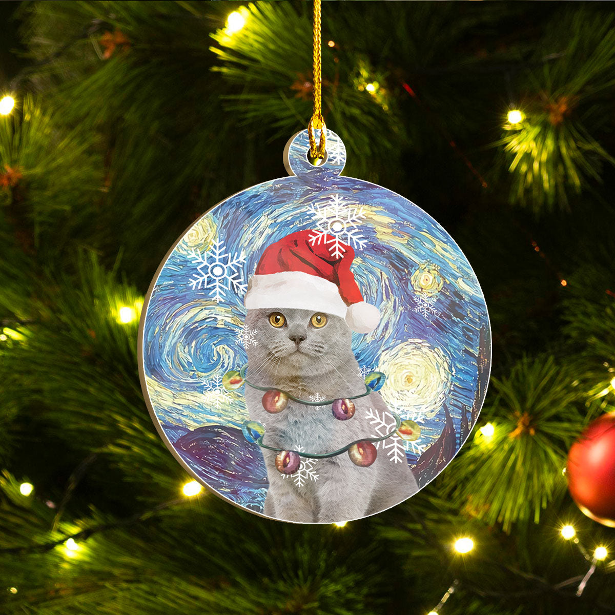 Seit Ornáidí Cat Shorthair na Breataine, Seit Ornáidí Nollag Meowy, Ornáidí Greannmhar Nollag Smaoineamh Bronntanais Teaghlaigh Do Leannán Cat