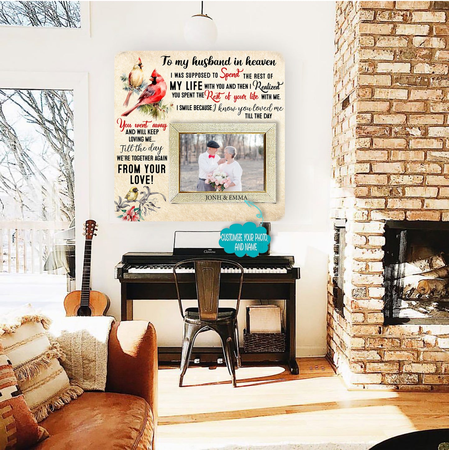 Do m'fhear céile ar neamh Fráma Pictiúr Cuimhneacháin - Plaic Coinníollach a Choinníonn Grianghraf Saincheaptha - Bronntanas Comhbhrón mar Ómós do Chailleadh Duine Gáire