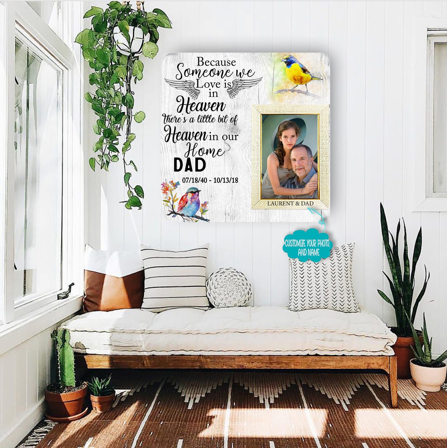 I miss you so much Dad On your birthday Memorial Picture Frame - Keepsake Plaque That Holds a custom Photo - Sympathy Gift to Tribute The Loss of a Loved One