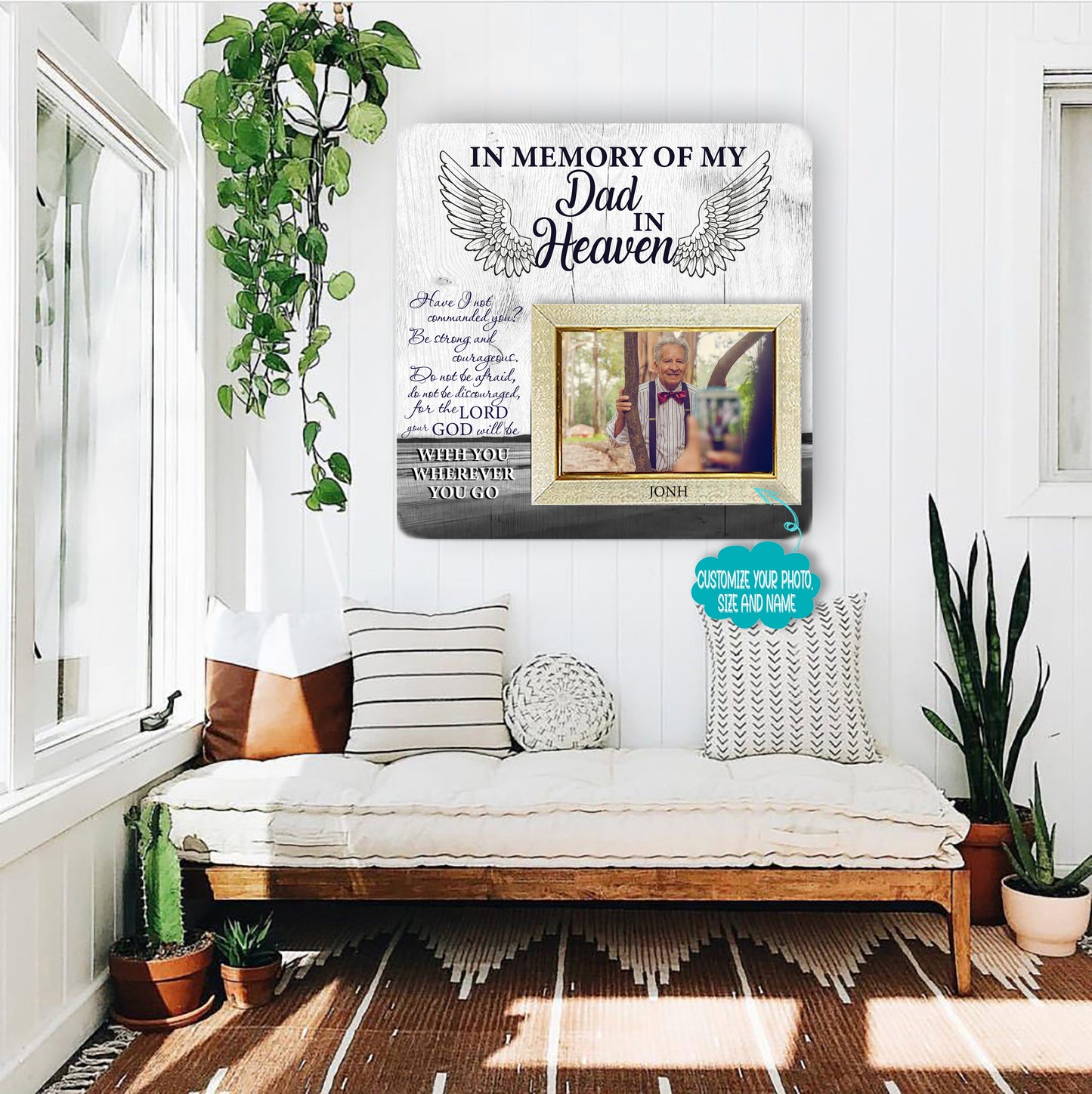 I gCuimhne ar m'athair ar neamh Fráma Pictiúr Cuimhneacháin - Plaic Coinníollach a Choinníonn Grianghraf Saincheaptha - Bronntanas Comhbhrón chun Ómós a Dhéanamh do Chailliúint Duine