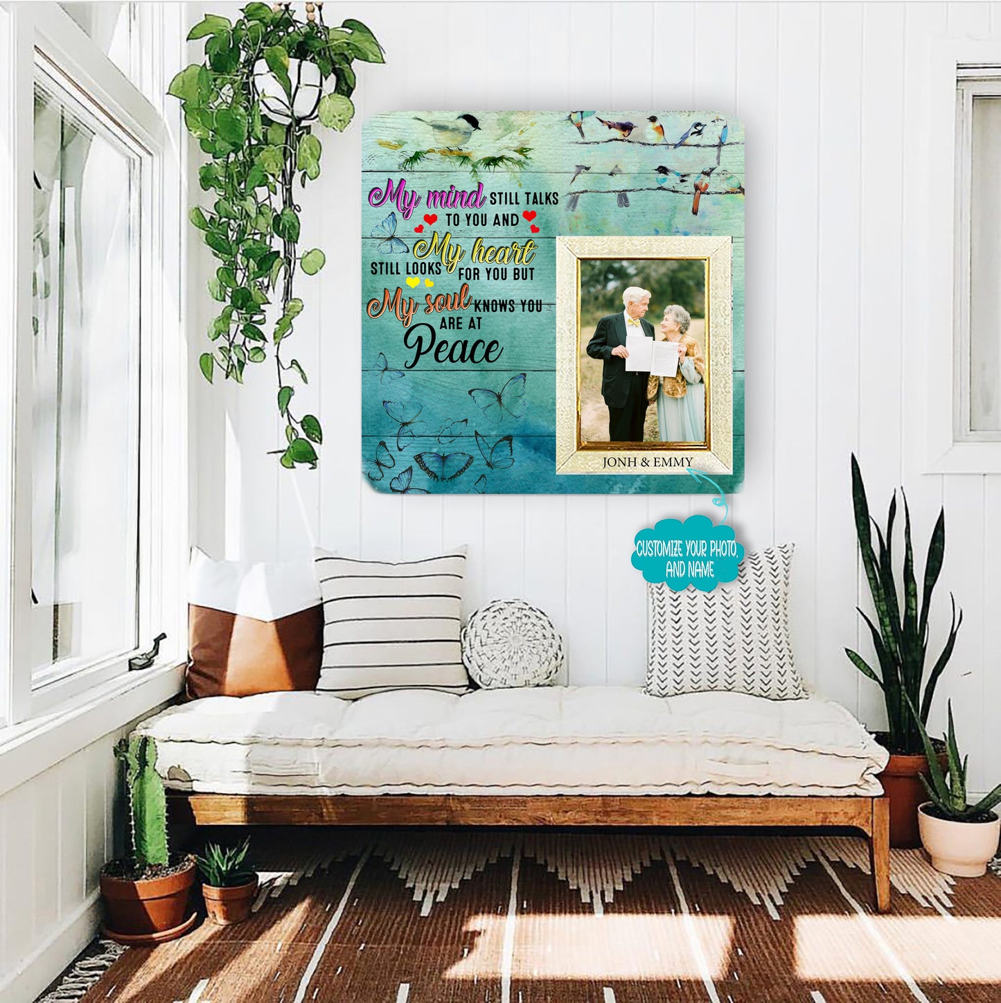 Labhrann m'intinn leat fós agus mo chroí Fráma Pictiúr Cuimhneacháin - Plaic Coinníollach a Choinníonn Grianghraf Saincheaptha - Bronntanas Comhbhrón mar Ómós do Chailliúint Duine