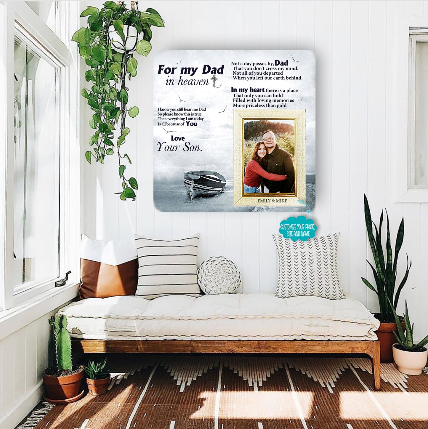 For my dad in heaven Memorial Picture Frame - Keepsake Plaque That Holds a custom Photo - Sympathy Gift to Tribute The Loss of a Loved One