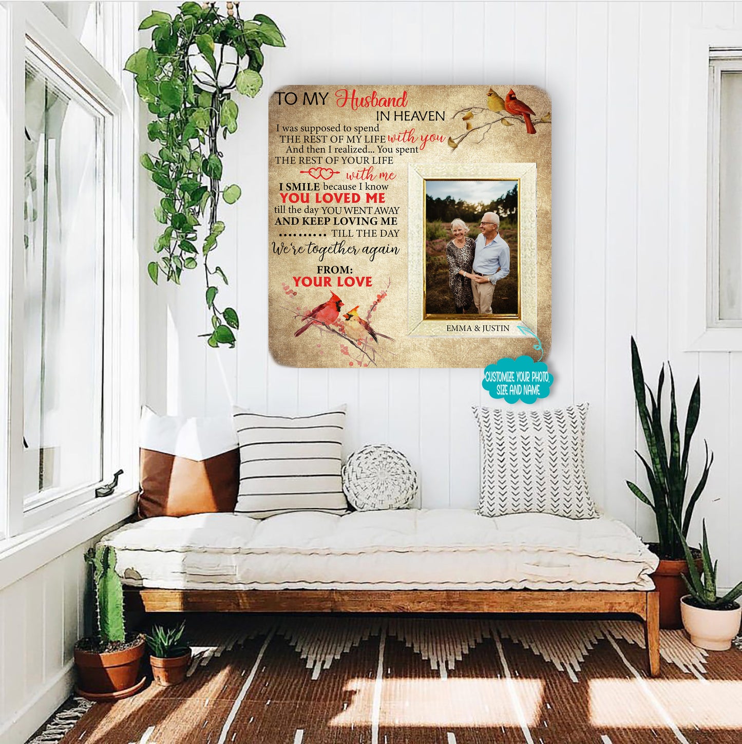 Husband in heaven Memorial Picture Frame - Keepsake Plaque That Holds a custom Photo - Sympathy Gift to Tribute The Loss of a Loved One