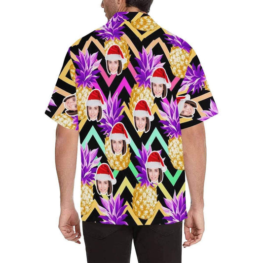 Custom Face Golden Pineapple Men's All Over Print Hawaiian Shirt, Hawaiian Shirt Gift, Christmas Gift