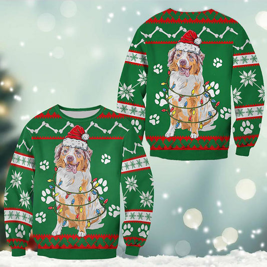 Australian Shepherd Green Christmas Sweatshirt, Christmas Ugly Sweater, Christmas Gift, Gift Christmas 2024