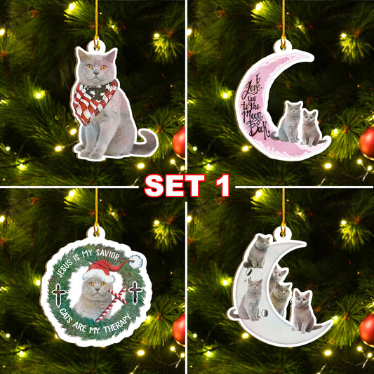 British Shorthair Cat Ornaments Set, Meowy Christmas Ornaments Set, Funny Xmas Ornaments Family Gift Idea For Cat Lover