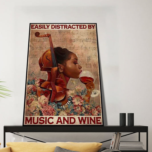 Black girl violin easily distracted by music and wine, Black girl Canvas