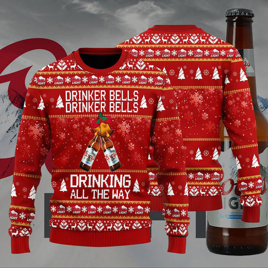 Coors Light Drinker Bells Drinker Bells Drinking All The Way Sweater, Christmas Ugly Sweater, Christmas Gift, Gift Christmas 2024
