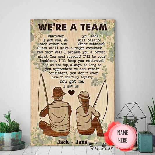 Couple Fishing We’re a Team, Couple Canvas, Personalized Canvas