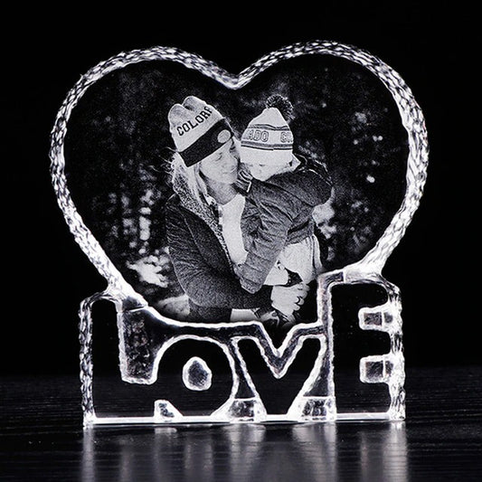 Personalized Custom 3D to Mom Laser Etched Photo Frame Engrave Crystal Glass Heart