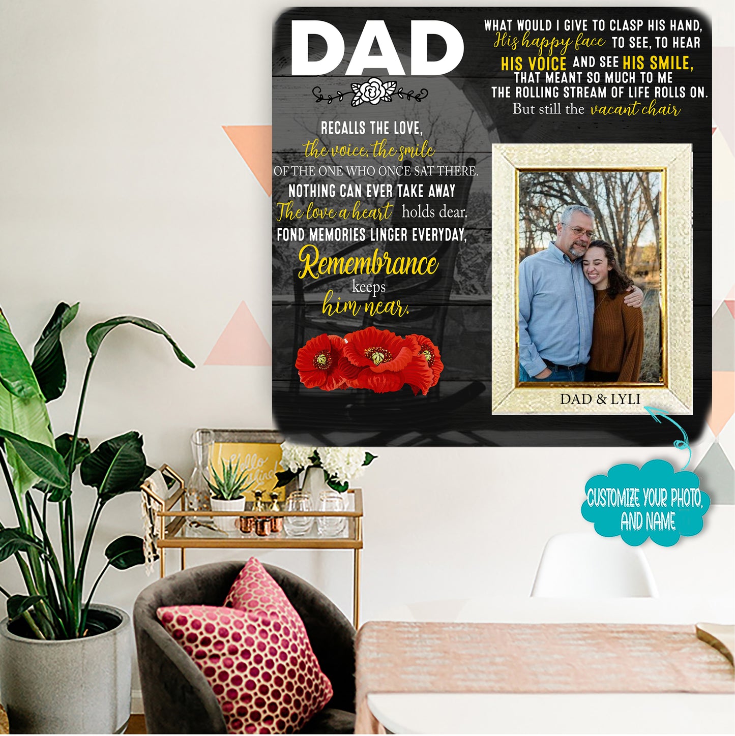 Dad Recalls the love the voice the smile Memorial Picture Frame - Keepsake Plaque That Holds a custom Photo - Sympathy Gift to Tribute The Loss of a Loved One