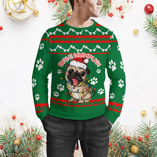 Funny Bah Humpug Sweater, Ugly Christmas Sweater, Pug Ugly Sweater, Christmas Family Gift Idea