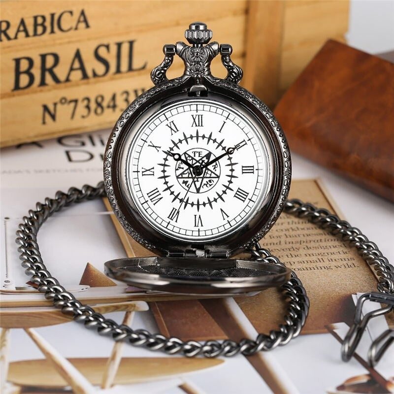 Japanese Anime Black Butler Quartz Pocket Watch Analog Slim Chain Necklace Pendant Chain Watch Fob Cosplay Hour